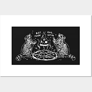 Eat Trash Hail Satan Raccoon Pentagram Satanic Garbage Gang T-Shirt Posters and Art